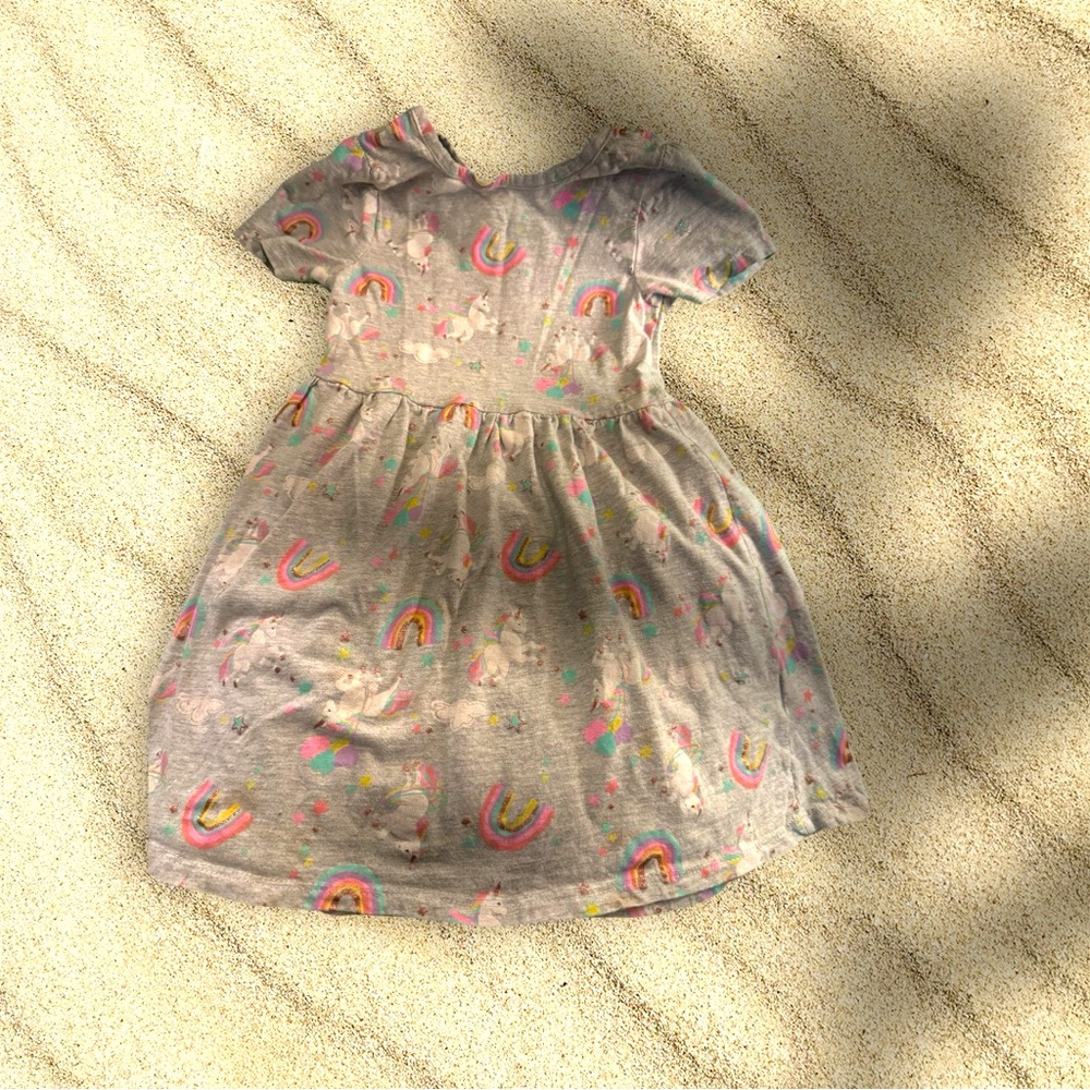 Gray Unicorn Dress with Rainbow Print